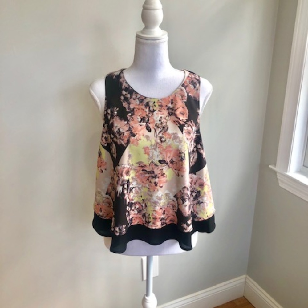 Bar III Layered Floral & Black Top
